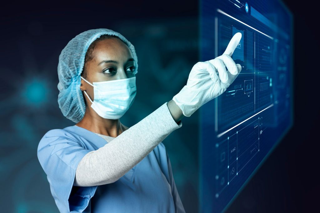 Doctor touching modern virtual screen-interface medical technology-image